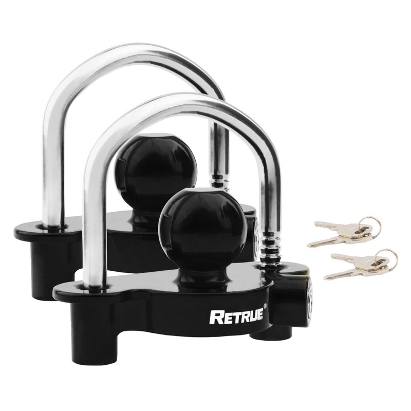 RETRUE Universal Coupler Lock Trailer Locks Ball Hitch Trailer Hitch Lock Adjustable Security Heavy-Duty Steel Fits 1-7/8 Inch, 2 Inch, 2-5/16 Inch Couplers Black (Pack of 2) - Image 1